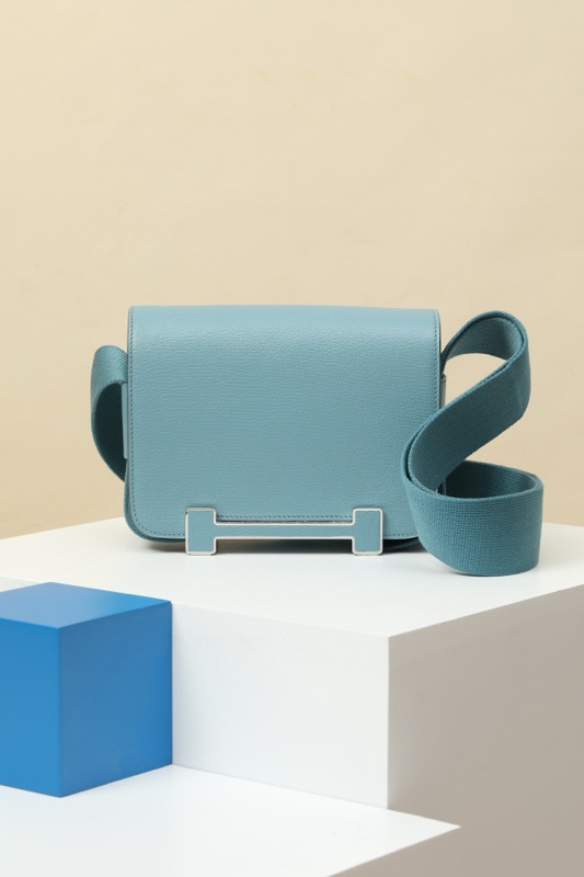 Hermes Geta 21 Chevre goat leather D2 New Bleu Jean PHW